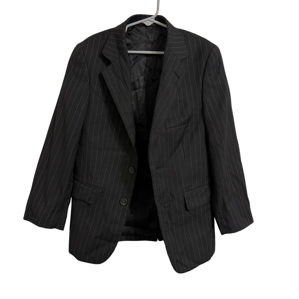 CHAPS Boys Sz 8 Reg Stripped Black Blazer Sport Coat 2 Button Preppy Wedding EUC